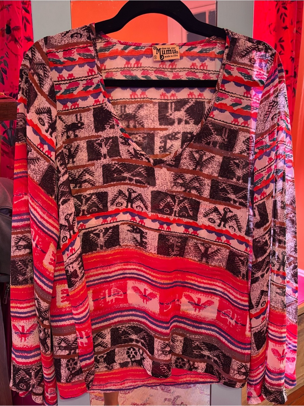 Show Me Your MuMu Pink, Red & Teal Patterned V-Neck Tunic